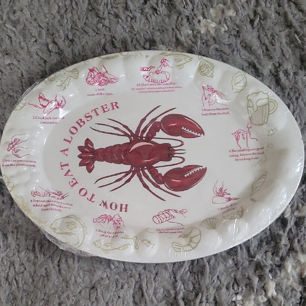 Lobster Themed Oval Plate, Plastic, Set Of 4, NEW